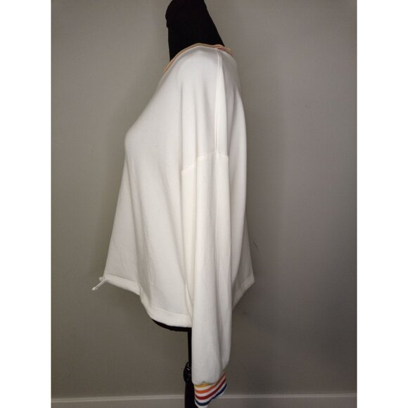 Aldi Gear Cream Sweatshirt Crewneck Rainbow Cuff and Collar Size Medium - Picture 2 of 8